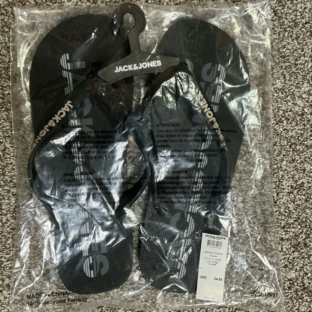 Jack & Jones Black Flip Flops 11/12 New